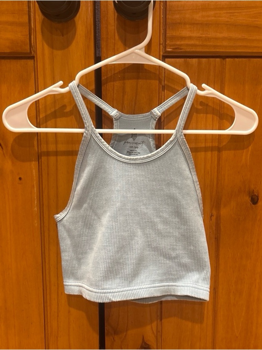 Free People Ribbed Racerback Crop Top in Light Blue